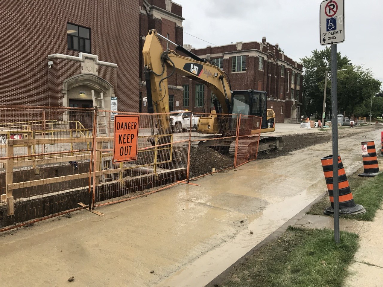 Excavator on school site